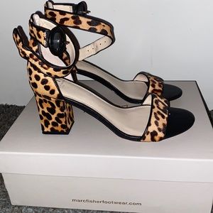 Marc Fisher Leopard Print Pony Hair Sandals